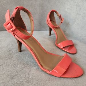 Talbots heeled sandals 8 coral pink patent leather Lakia ankle strap feminine